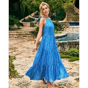 Lilly Pulitzer Blue and Gold Maxi Dress